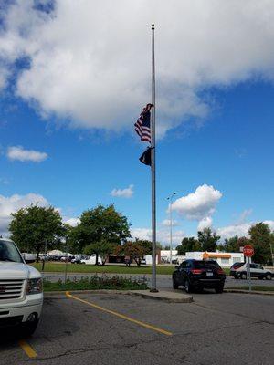 Flags flying half mast in Honor of Firefighter Robert Phillips II from Memphis, Michigan RIP