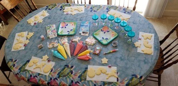 Our party table set up for the tween girls to start decorating cookies!! @fatcatcookiecompany