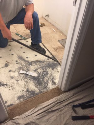 Beginning to rip up tile