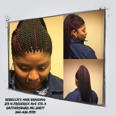 Feeding Cornrows,
 Senegalese Twist Mohawk
 Follow on Instagram @
 rebecca_barandao