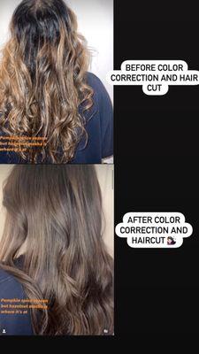 Before and after a color correction and haircut