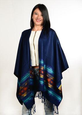 Andean ponchos are made with a blend of Alpaca wool and orlon acrylic. They have a beautiful sheen due to alpaca fiber.