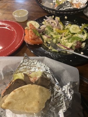 Lamb gyro and Large Greek Salad