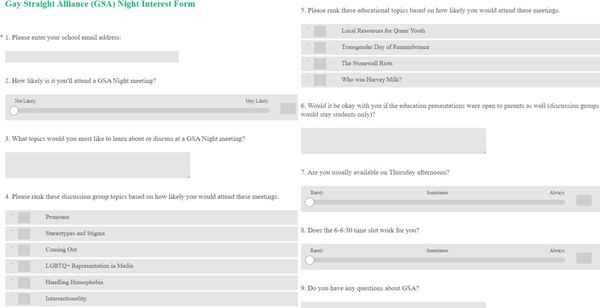 Gaston Day's Gay Straight Alliance survey sent to middle schoolers.