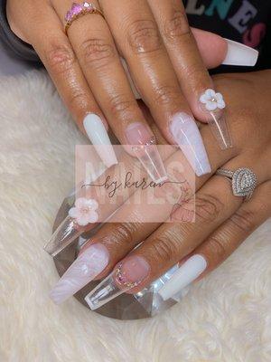 L/XL Gel X Full Set with Nail Art & 3D Flowers & Swarovski Crystals