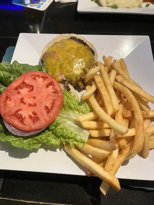 Brew house burger with fries. Yumm