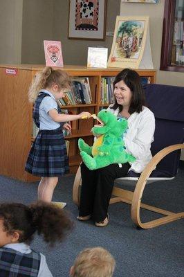 Dr. Covington at St Peter's Catholic School during Dental Health month.