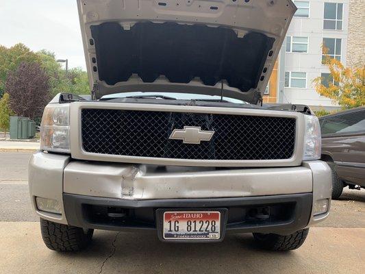 Truck accident. Damaged front end.