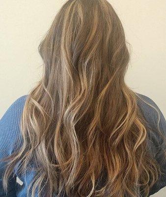 Complete balayage with highlights and lowlights.