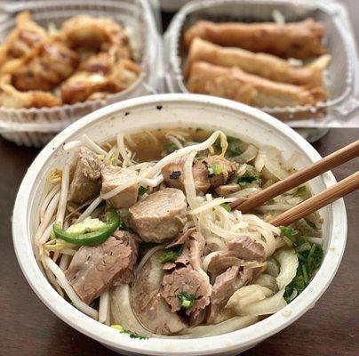 Gyoza, spring roll, & Panda Special Pho