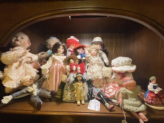 Huge selection of creepy old dolls!