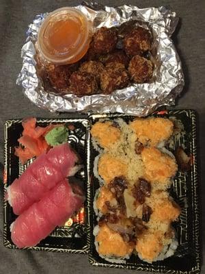 Crispy Salmon bites, Hava Nagilla roll, Brooklyn roll