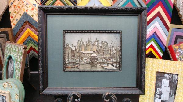 Hand-wrapped silk mat with matching frame and fillet.