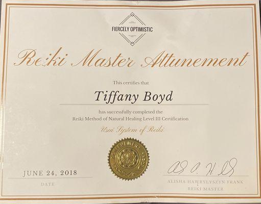 Tiffany got her Master Attunment in 2018 and is ready to help you balance your energy.