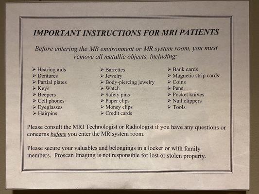 MRI Instructions