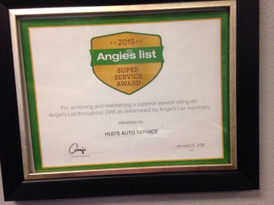 2015 Angie's List exceptional service award