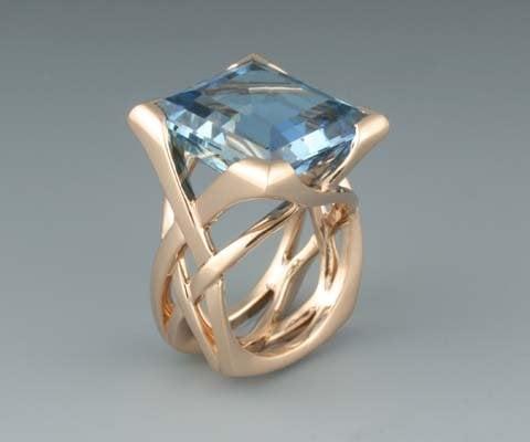 Aquamarine pink gold ring by Paul Gross