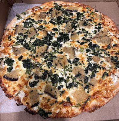 White Pizza large with eggplant and spinach