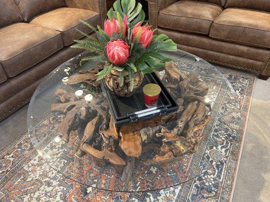 Beautiful burl ball glass table