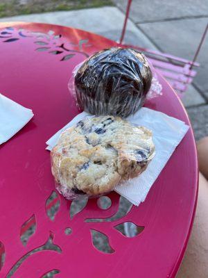 Lemon scone and chocolate muffin