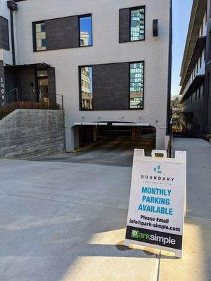 Outside. Entrance to parking garage (1409 building of the Boundary campus). Dentistry for Midtown will validate parking in this deck.