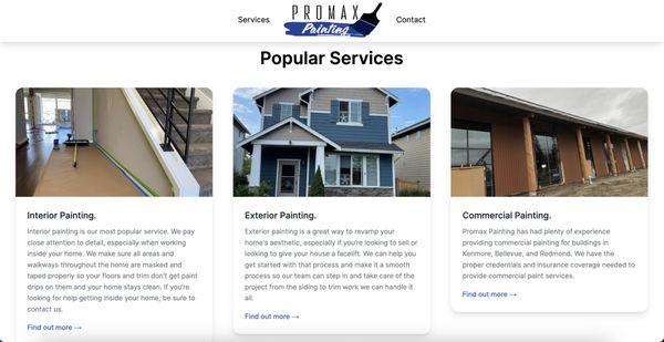 Popular services for a painting business.