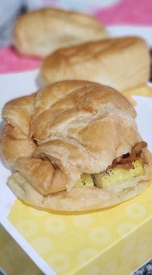 Bacon, egg and cheese croissant. Give it a 10 for the croissant but a 5 for the filling.