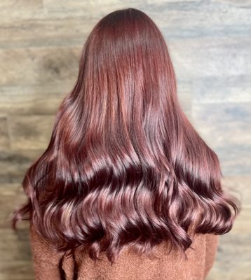 Mahogany red haircolor by Tiffiany Jones. Haircuts, Hair Color, Highlights, Lowlights, Weekly Shampoo & Style, brow waxing, for Women/Men,