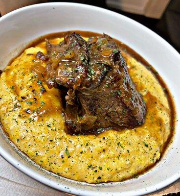 Braised beef short ribs with creamy polenta