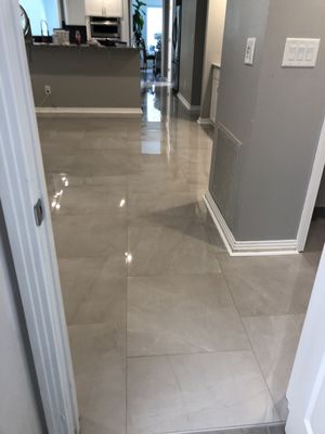 Large, porcelain tile and custom trim