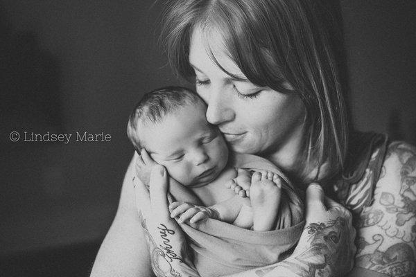 In home on-location newborn photography, black and white newborn photography