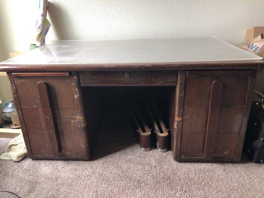 Refinished desk from 1905. Before and after photos. Thank you Memory Mender!!