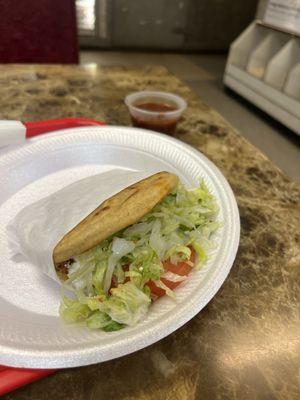 Gordita (corn) with Chile Rojo (beef)