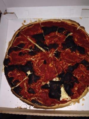 Burnt pizza is yucky.