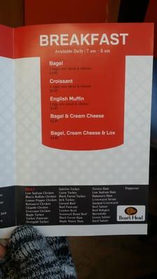 Breakfast menu