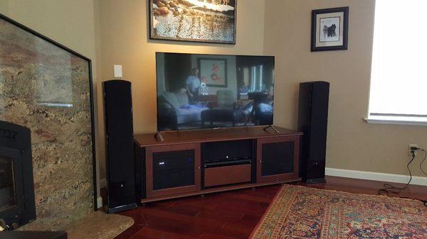 Arcam AV850,Revel speakers,Sony display, Salamander cabinet.