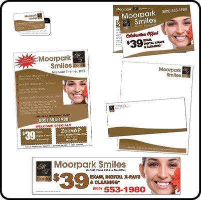 Complete marketing package: business cards, flyers, postcards, stationery