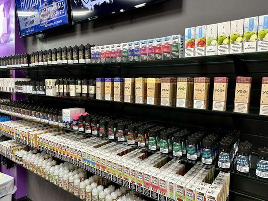 Here are some of the Eliquid Brands we carry. Juice Head, Naked, End's Game, Jam Monster, Vapetasia, MRKTPLCE,  NOMS, and Lost Dreams