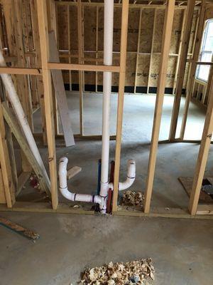 Dual vanities in this slab foundation master bath.