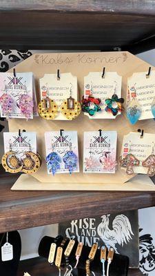 Large variety of handmade earrings.