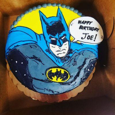 Batman cake hand drawn in all buttercream.