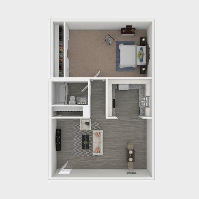 1x1 End corner floorplan, 704 sq ft