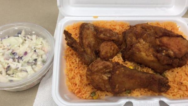 All day special #2 - 3pc chicken with rice and drink $5.99 - Added coleslaw $2