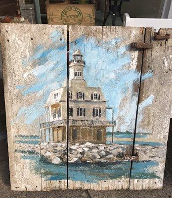 Bug Light Barn Door painting 35x37 .