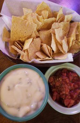 Chips, Queso, and family recipe of salsa