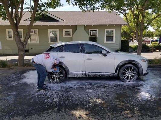 All of our washes are done by HAND, which makes all the difference. Customers inform us our washes "last longer" too!