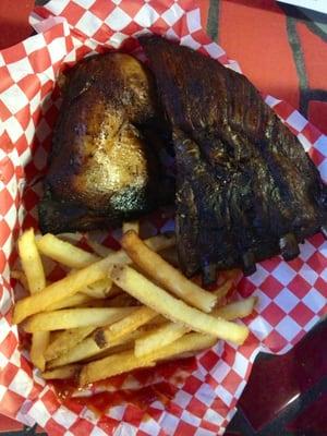 Smoked rib and chicken combo. The ribs were overcooked.