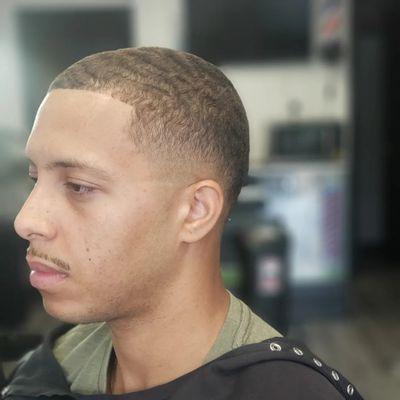 Crispy line up with razor. Mustache trim. Blurry low razor skin fade