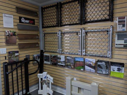 product display. Chain link, aluminum and vinyl railing, Fiberon Decking.