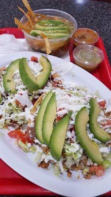 Al pastor tostadas and chicken tortilla soup, delicious